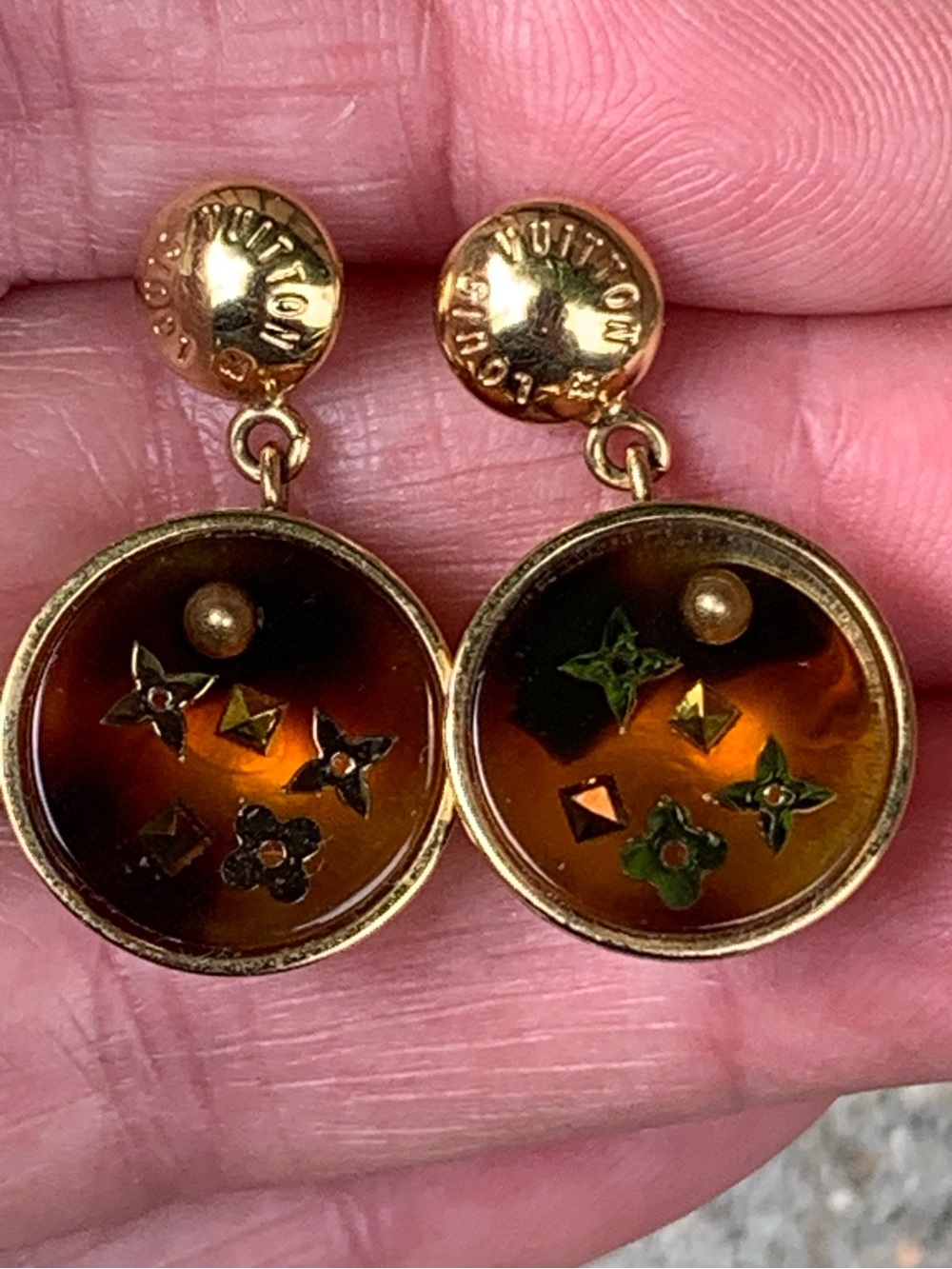 Louis Vuitton Logo Drop Pierced Earrings in Brown -Japan Exclusive